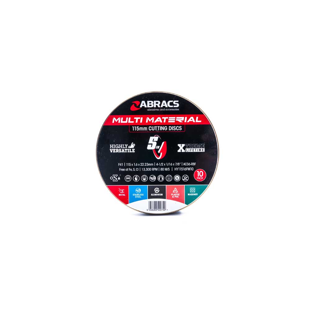 Abracs 5 IN 1 Multi Material Cutting Discs 115 x 1.6 x 22mm Tin of 10 - Image 2